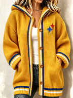 Women'S Football Printed Casual Knitted Hooded Cardigan