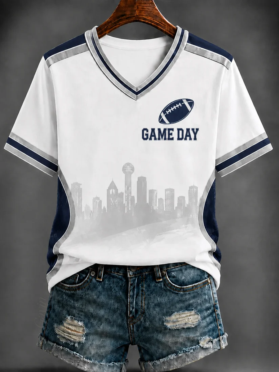 Women'S Dallas Cowboys Football Printed V-Neck T-Shirt