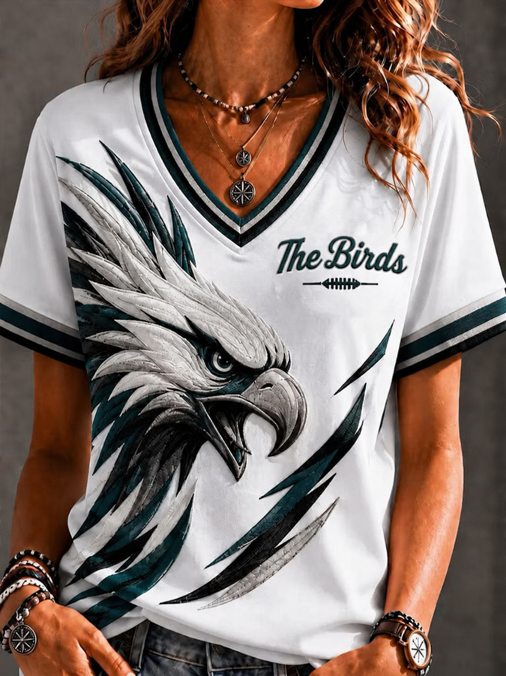 Women'S Retro Rugby Eagle Printed Casual T-Shirt