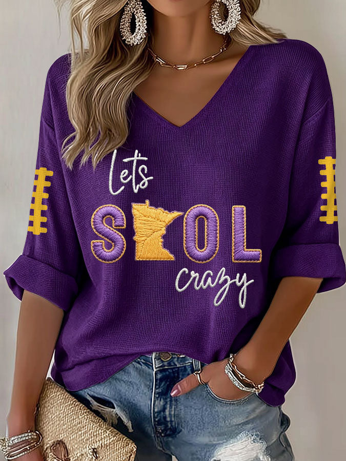 Women'S Football  Print Waffle  Top