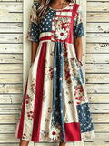 Ladies' Independence Day printed short sleeved dress