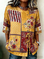 Women's 250th Anniversary Printed Cotton Linen Casual Shirt