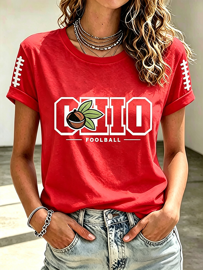 Ladies' Rugby Printed Round Neck T-Shirt