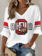 Women'S Rugby Patterned Waffle V-Neck Top