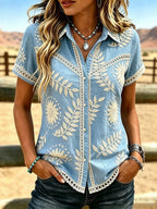 Women's Retro Western Style Floral Embroidery Art Shirt