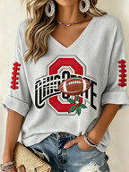 Women'S Rugby Patterned Waffle V-Neck Top