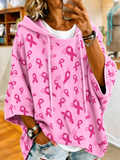 Women'S Vintage Breast Cancer Ribbon Print Hoodie