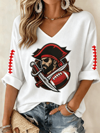 Women's Football Print Casual Waffle Top