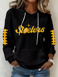Women's Casual Football Printed Waffle Hoodie