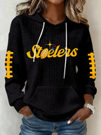 Women's Casual Football Printed Waffle Hoodie