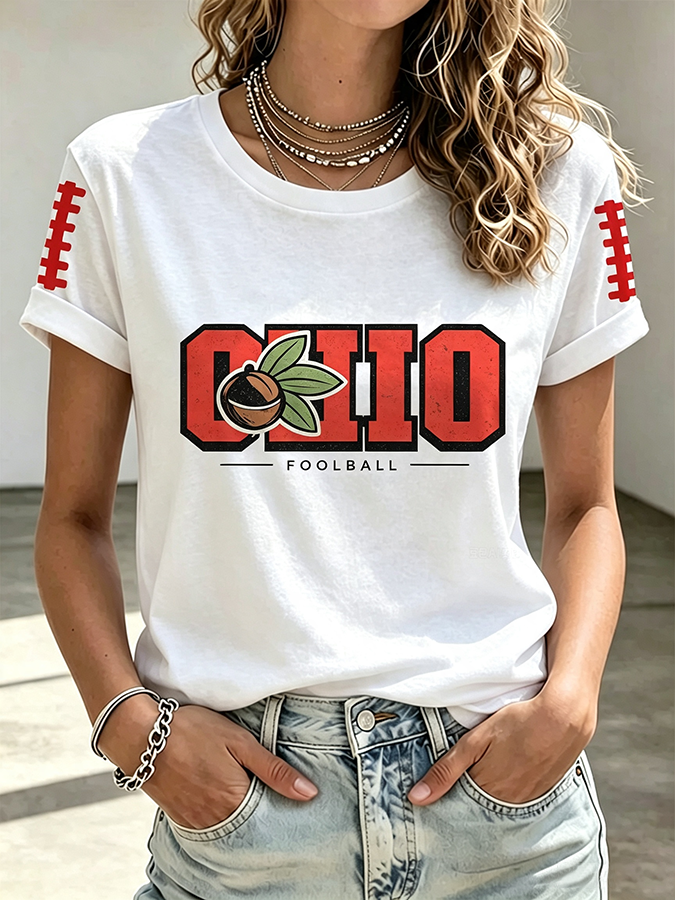Ladies' Rugby Printed Round Neck T-Shirt