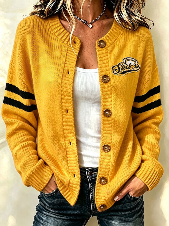Women'S Football Printed Knitted Cardigan