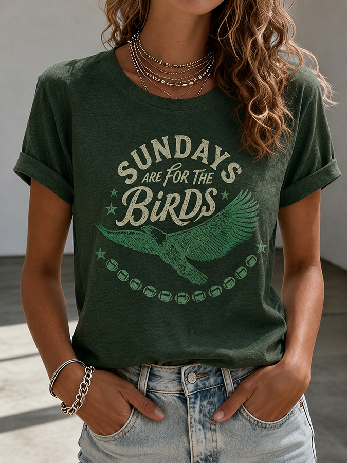 Women'S Retro Rugby Eagle Round Neck T-Shirt