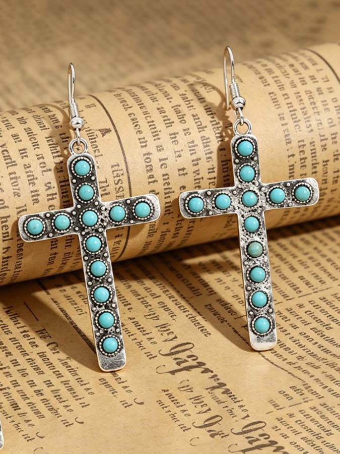 Female Turquoise Cross Earrings