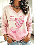Women's Pink Butterfly Ribbon Gradient Knit Top