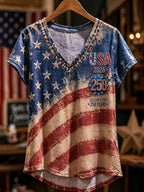 Women'S V-Neck American 250 Celebration Printed T-Shirt