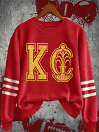 Women'S Football Sports Striped Round Neck Sweatshirt