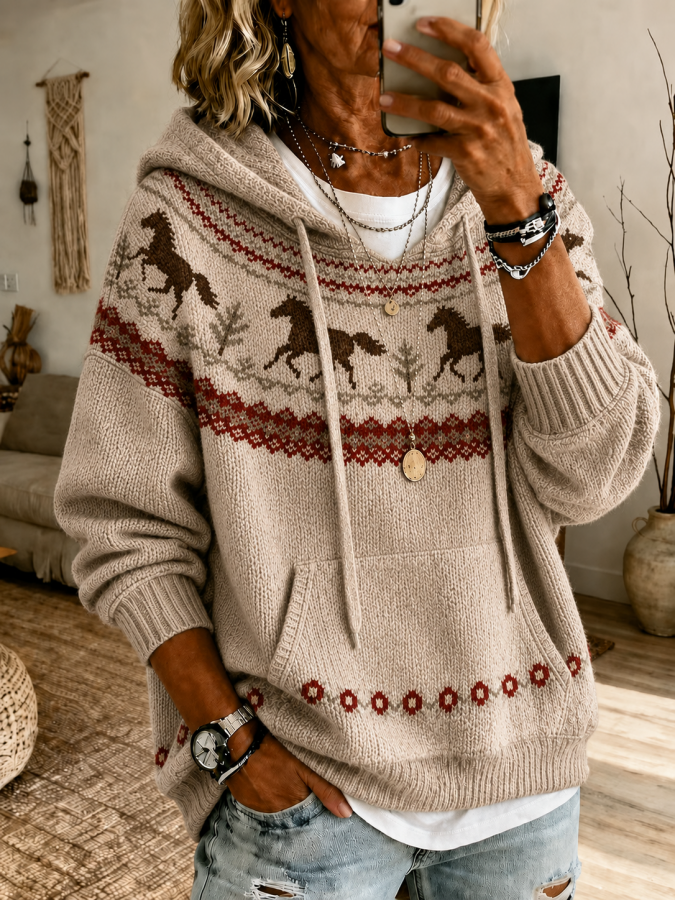 Women'S Vintage Western Style Print Sweatshirt For Autumn