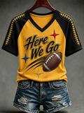 Women's Football Fan Printed Print Casual V-Neck Tee