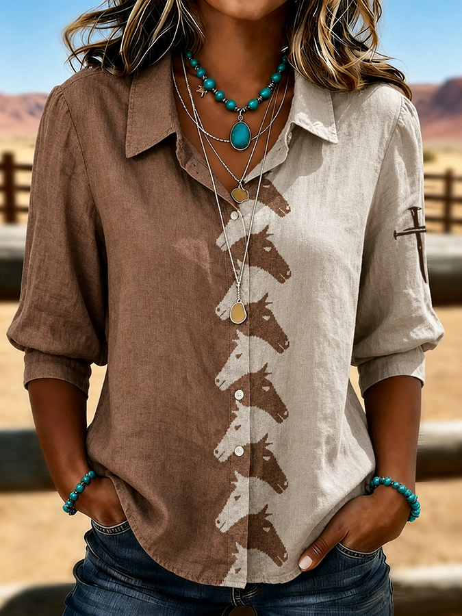 Women's Western Style Cross Retro Printed Shirt