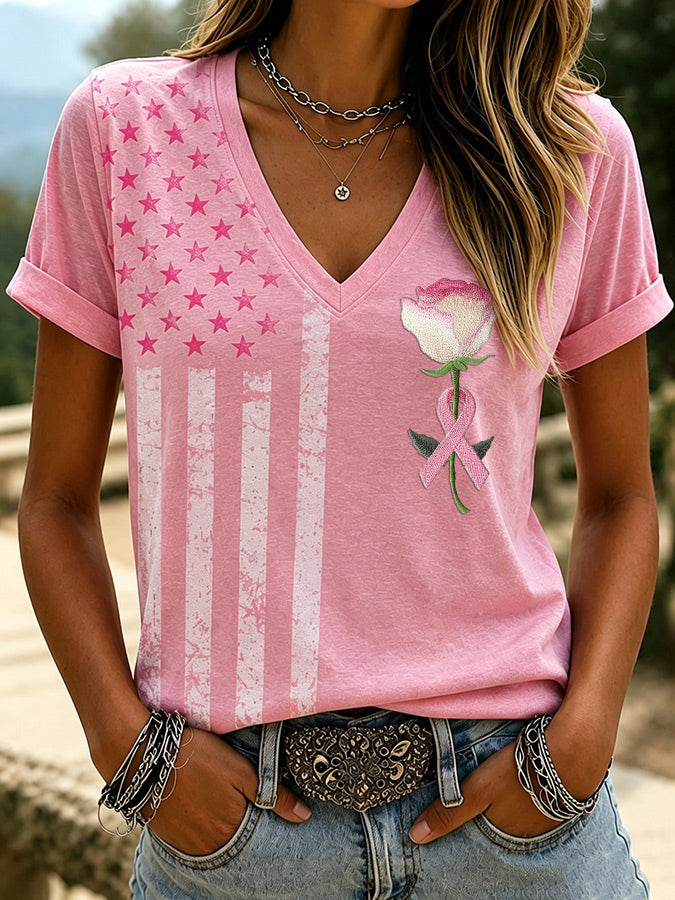 Women'S Breast Cancer Awareness Printed Casual T-Shirt