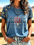 Women'S Western-Style Retro Faith Print  T-Shirt