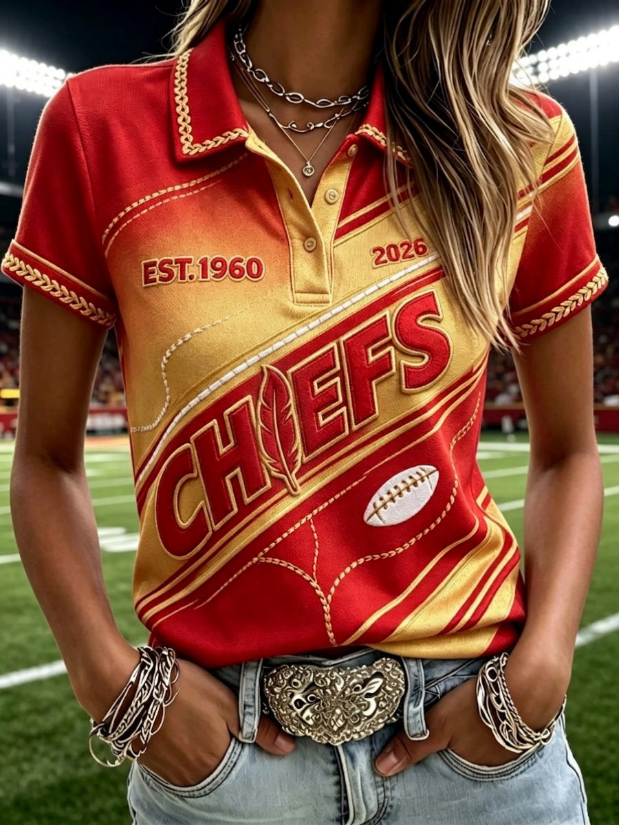 Women's Football Game Print Polo Shirt