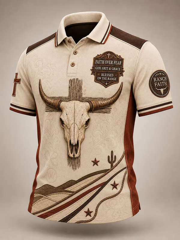 Men's Retro Western Faith Print POLO