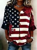 Women's USA V Collar Half Sleeve Printed Regular Micro Elastic Regular Shirt