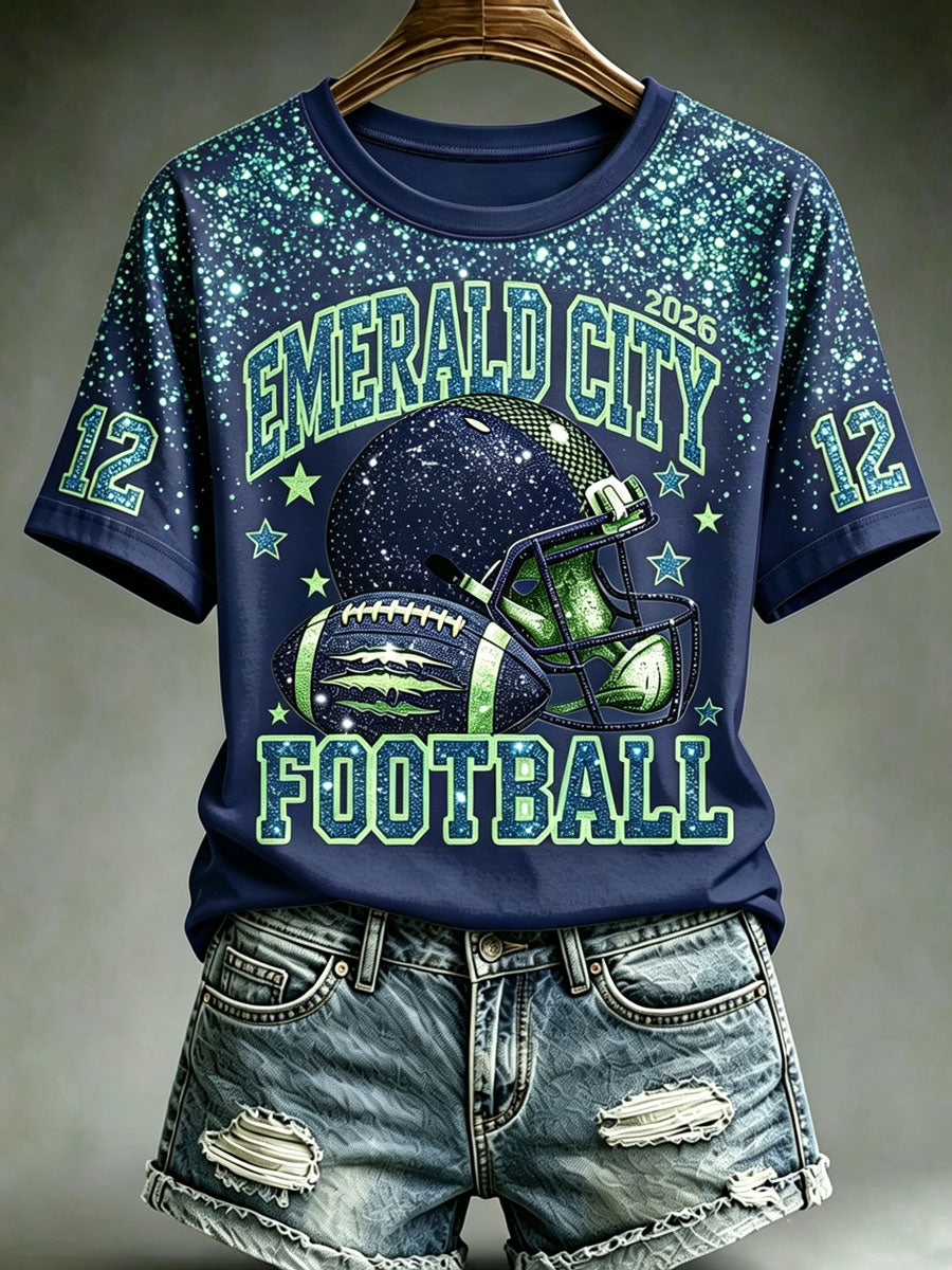 Women's Seattle Football Printed Vintage Fashion Print T-shirt