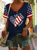 Casual Independence Day (Flag) V Neck Short Sleeve T-shirt