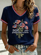 U.S. 250th Anniversary Rose Art Women's V-Neck T-Shirt
