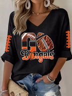 Women'S Football  Print Waffle  Top