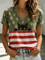 Women'S American Flag Cat Printed Casual T-Shirt