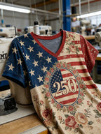 Women'S V-Neck American 250 Celebration Printed T-Shirt