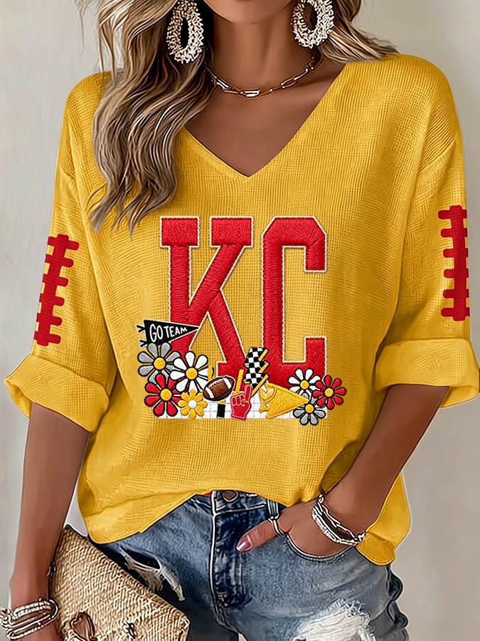 Women'S Football  Print Waffle  Top
