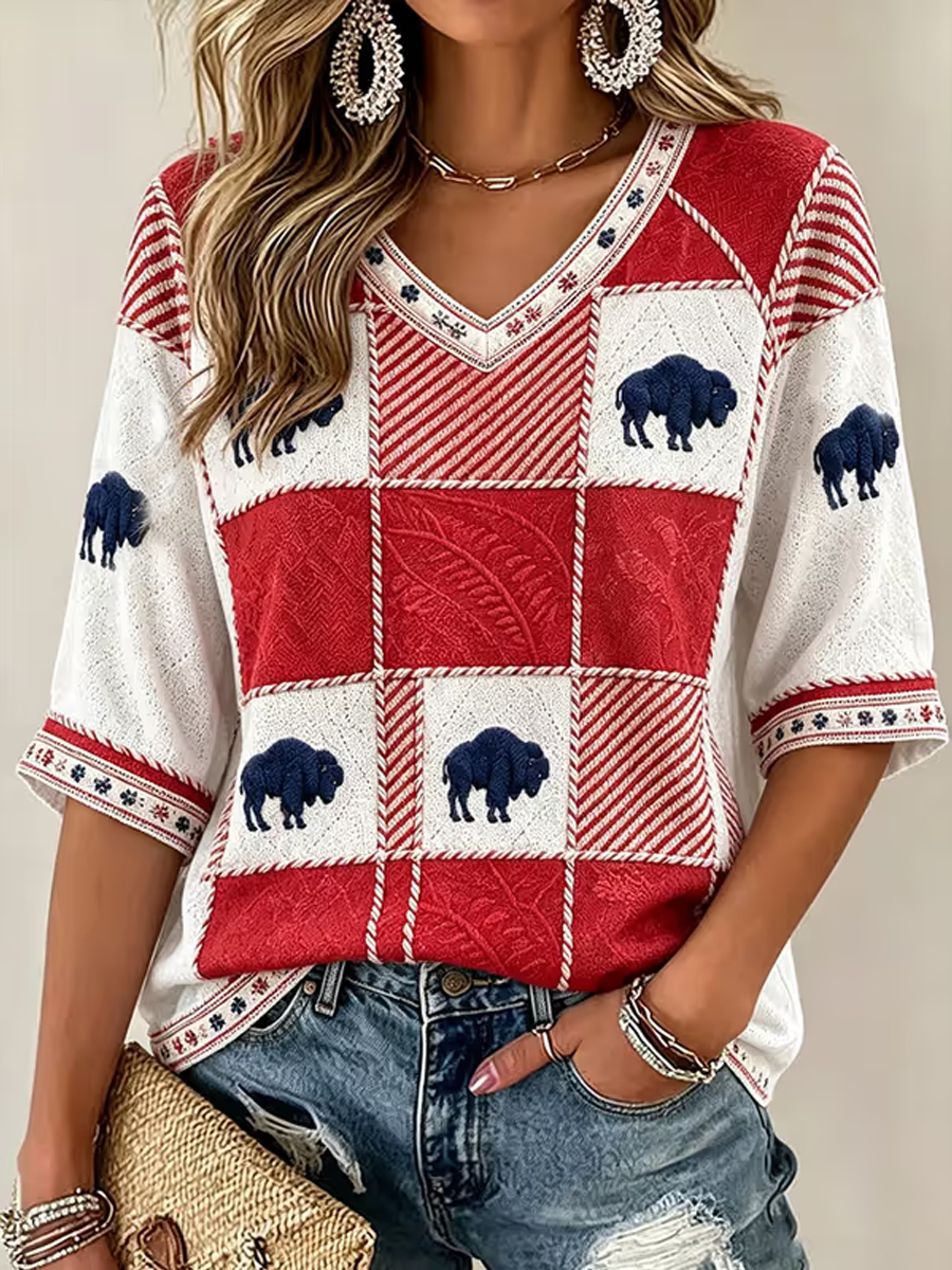 Women'S Football  Print Waffle  Top