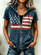 Women'S Casual Flag Summer Short Sleeved Hooded Top