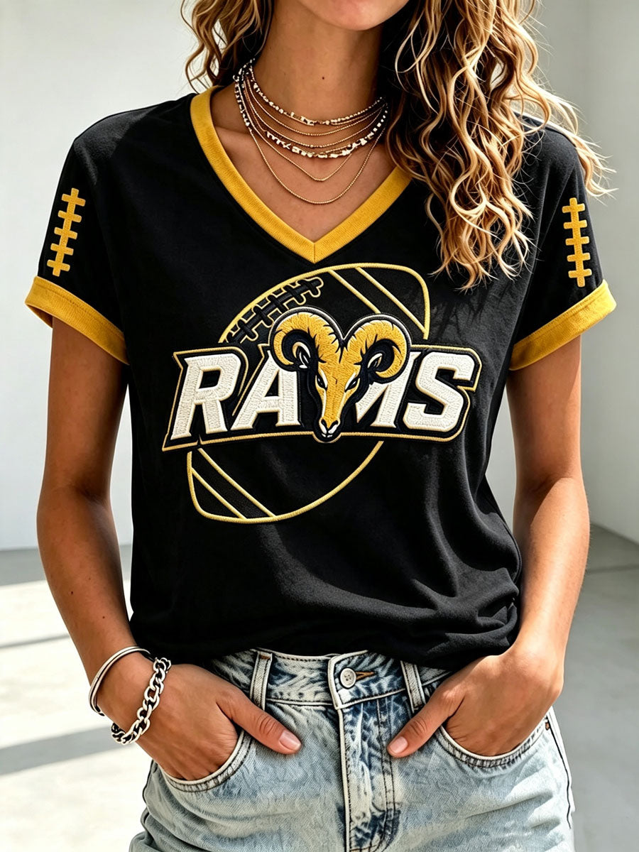 Women's Rams Football Game Print V-Neck T-Shirt
