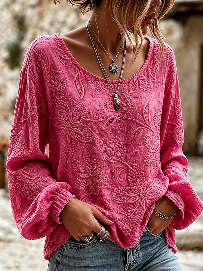 Women'S Plant Flower Printed Cotton And Linen Shirt