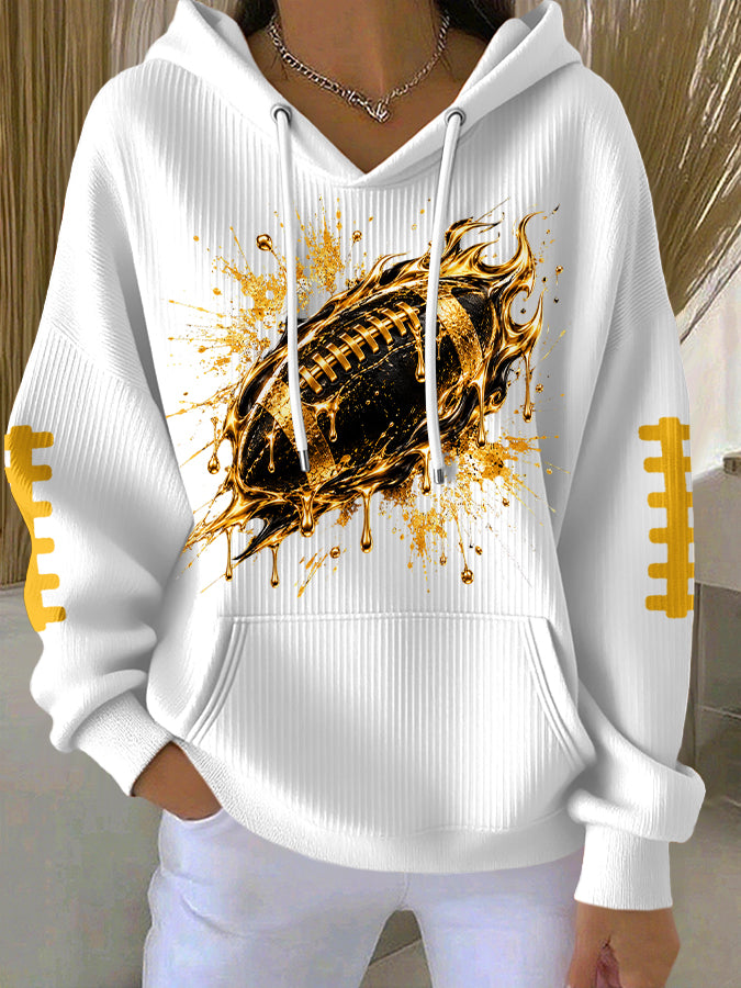 Women'S Football Print Hooded Sweatshirt
