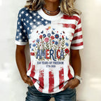 Women'S Casual American Independence Day 250Th Anniversary Founding Celebration Commemorative Print Round Neck Short Sleeved T-Shirt