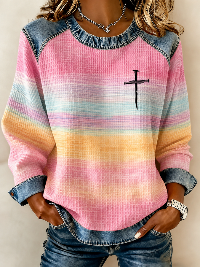 Women'S Breast Cancer Faith Cross Printed Casual Sweatshirt
