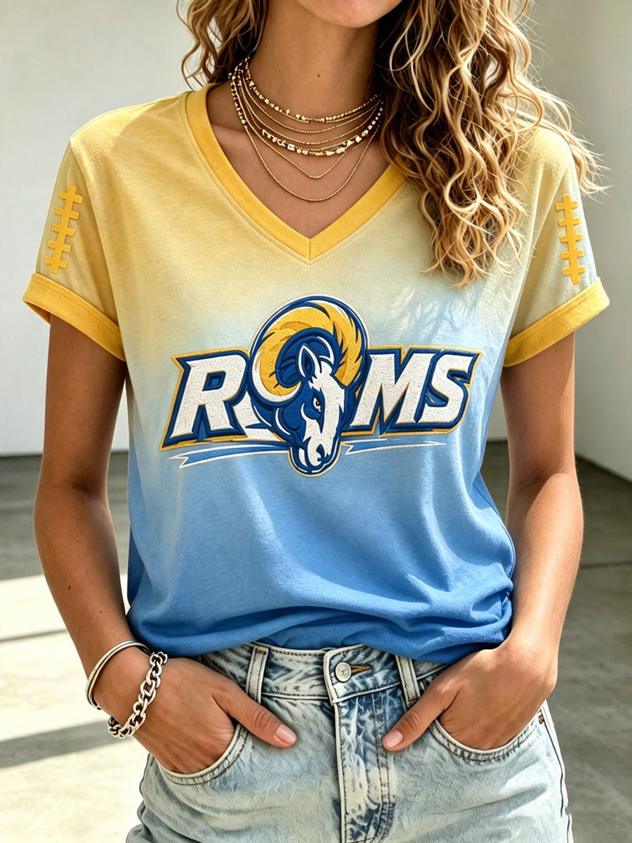 Women's Rams Football Game Print V-Neck T-Shirt