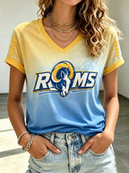 Women's Rams Football Game Print V-Neck T-Shirt
