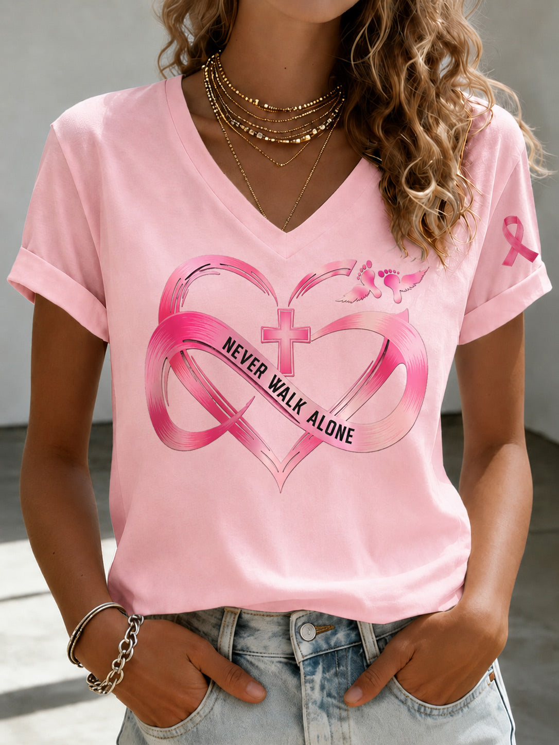 Women'S Breast Cancer Belief Printed T-Shirt