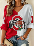 Women'S Rugby Patterned Waffle V-Neck Top