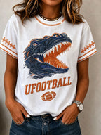 Women'S Rugby Printed Round Neck Short Sleeved T-Shirt