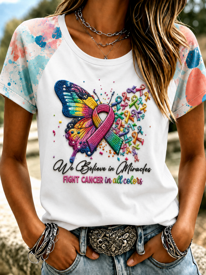 Women'S���We Believe In Miracles Fight Cancer In All Color��� Printed T-Shirts