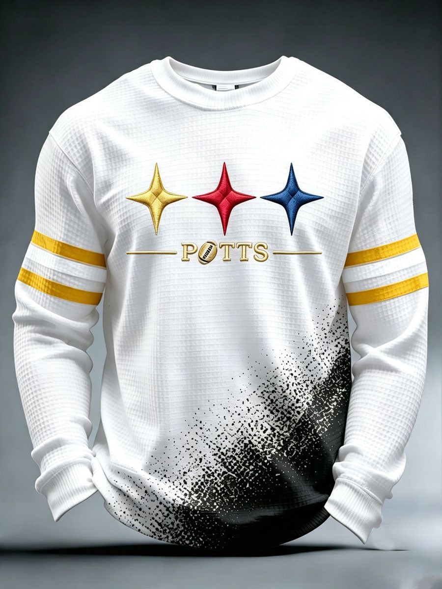 Men's Football Print Waffle Crewneck Sweatshirt